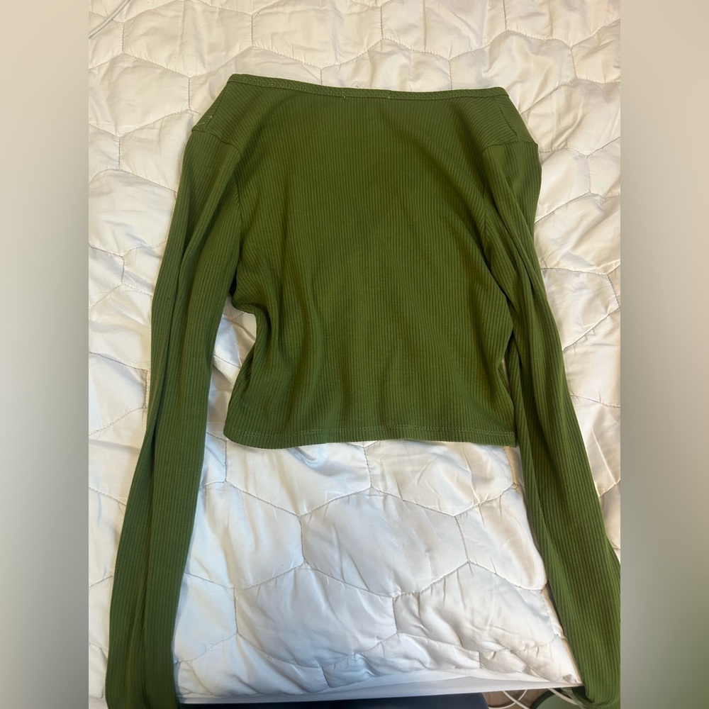 Green Ribbed Long Sleeve Top